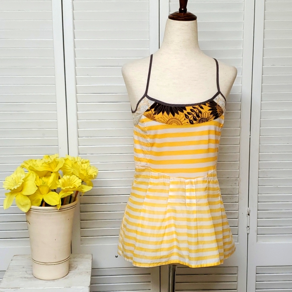 Free People Sunflower and Stripes Print, Criss-cross Back Top Size S